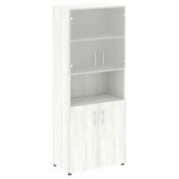 Шкаф высокий широкий (2 низких фасада ЛДСП + 2 низких фасада стекло) Yalta LT.ST-1.4 снежная патина